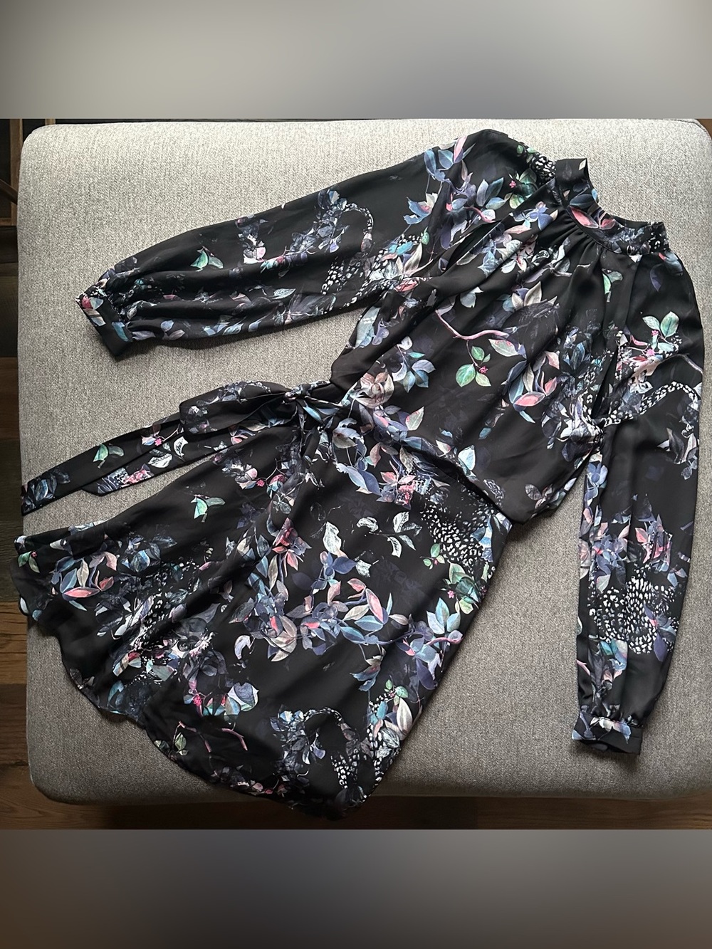 Reiss Saturn Black Leaf Floral Printed Mini Dress Size 4